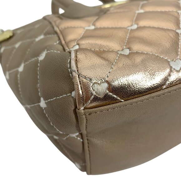 Betsey Johnson Taupe Gold Quilted Heart Embroidered Mini Shoulder Bag w/ Strap - Picture 6 of 10
